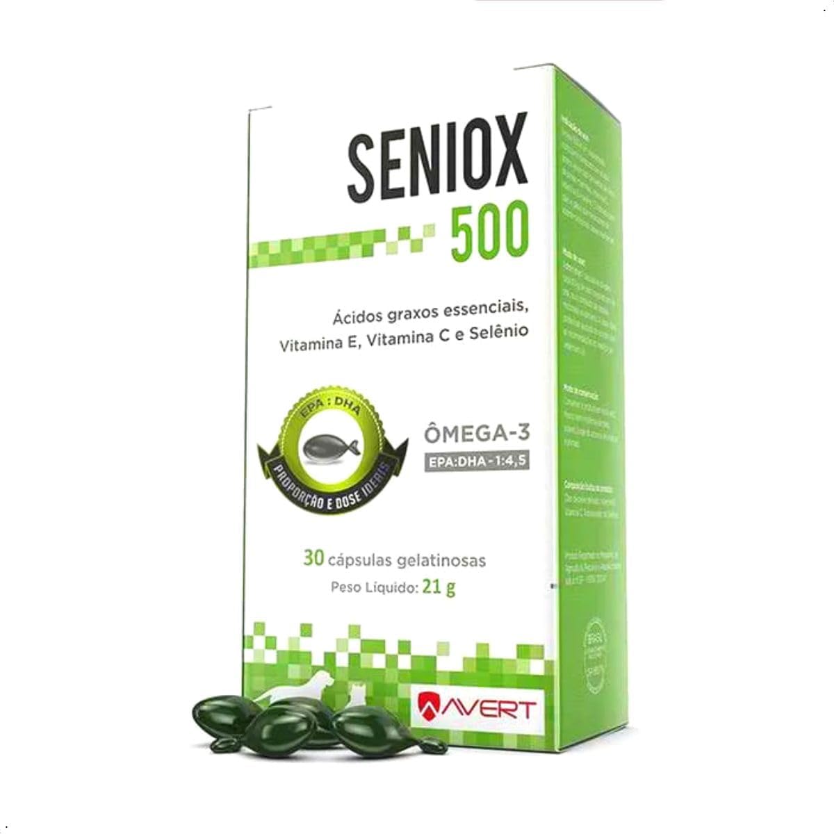 Seniox 500 mg 30 Cápsulas Avert Suplemento alimentar para cães e gatos de qualquer idade